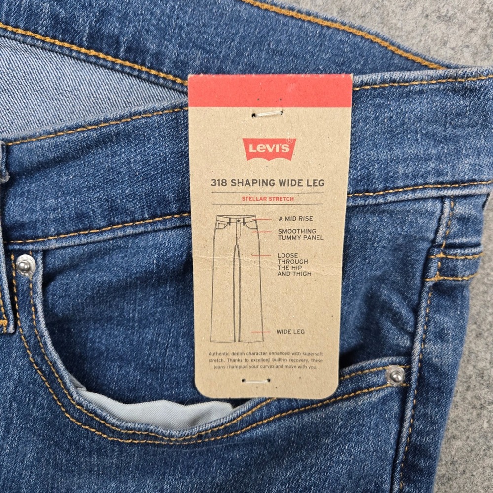 Levi's 318 Shaping Wide Leg Womens 33x32 Blue Mid Rise Wide Leg Stellar Stretch - Picture 5 of 10